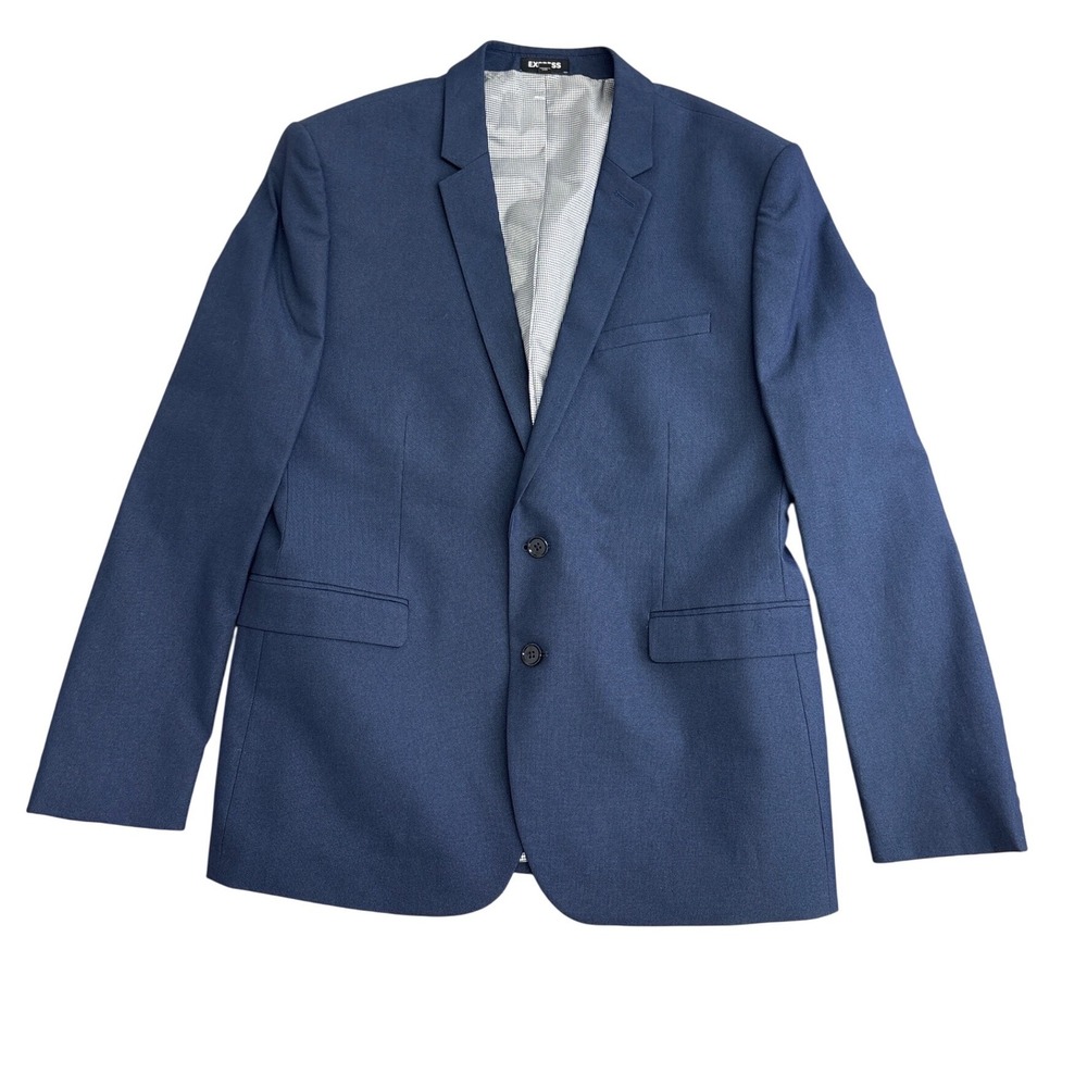 Express Mens Extra Slim Navy Blue Micro Texture Two Button Suit Jacket Blazer